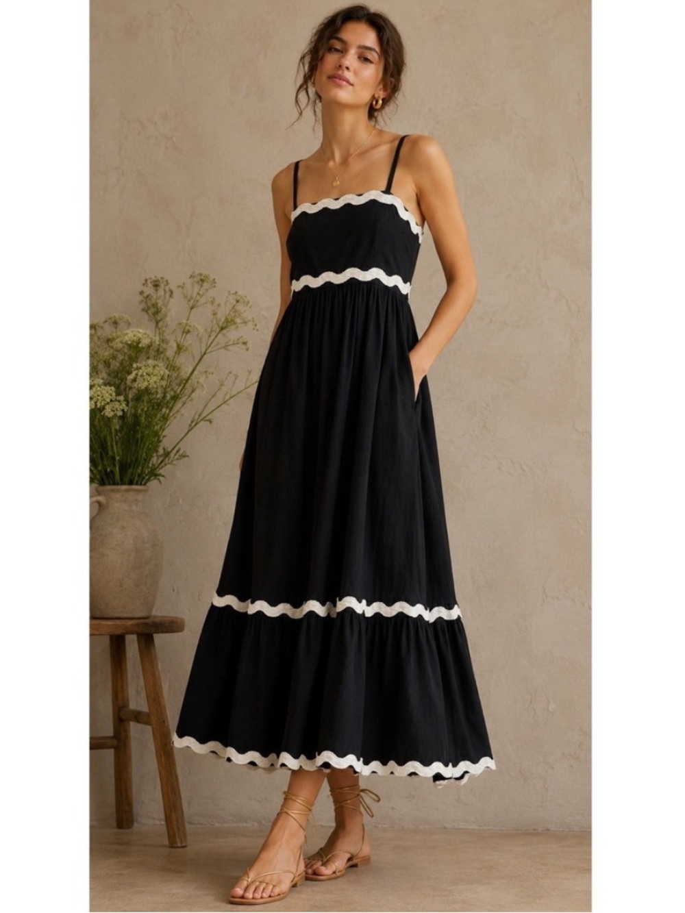 Sim & Sam Resort Coastal Ric Rac Midi Dress